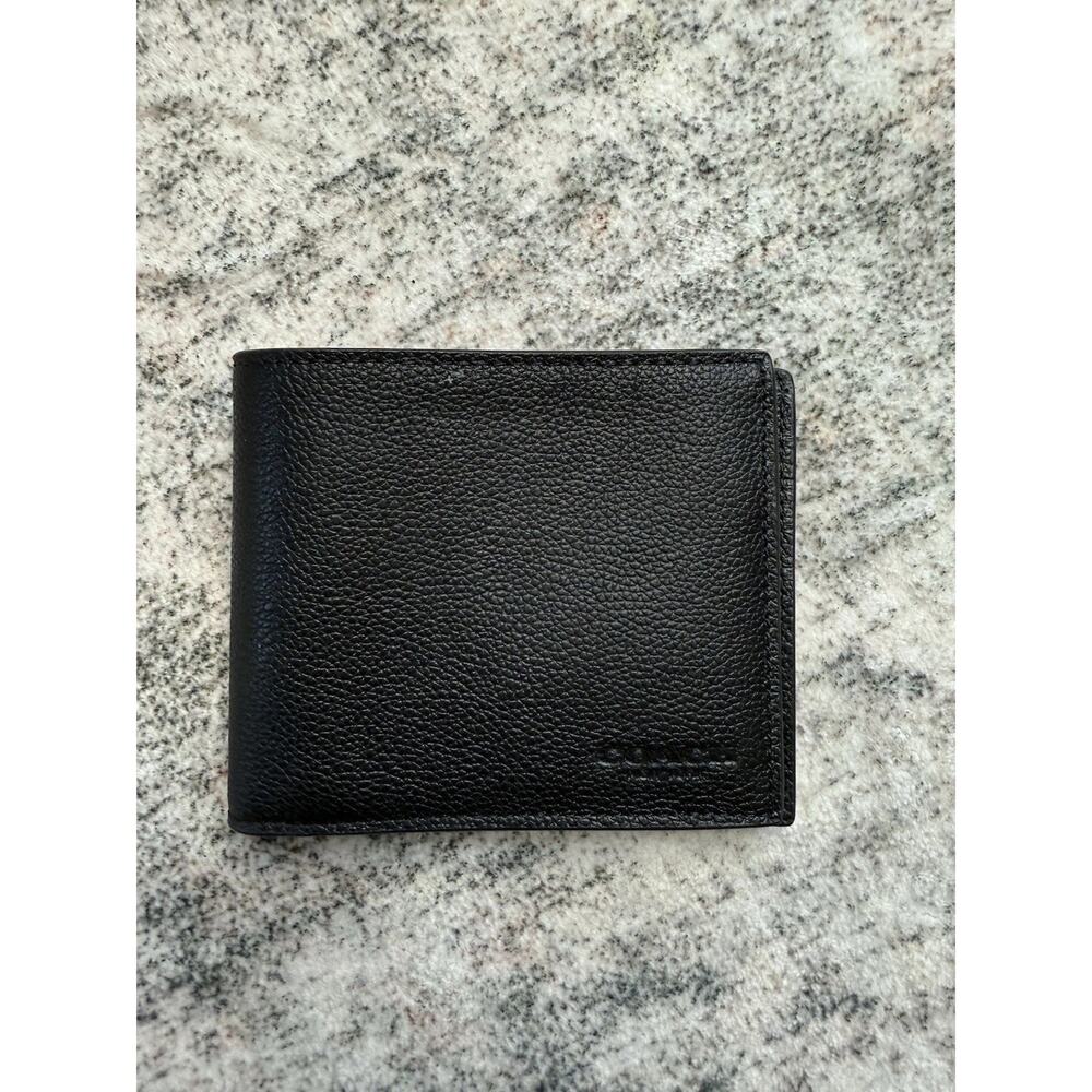 NWOt Coach Men's Bifold Billfold Wallet in Refine Pebble Leather | Black — New